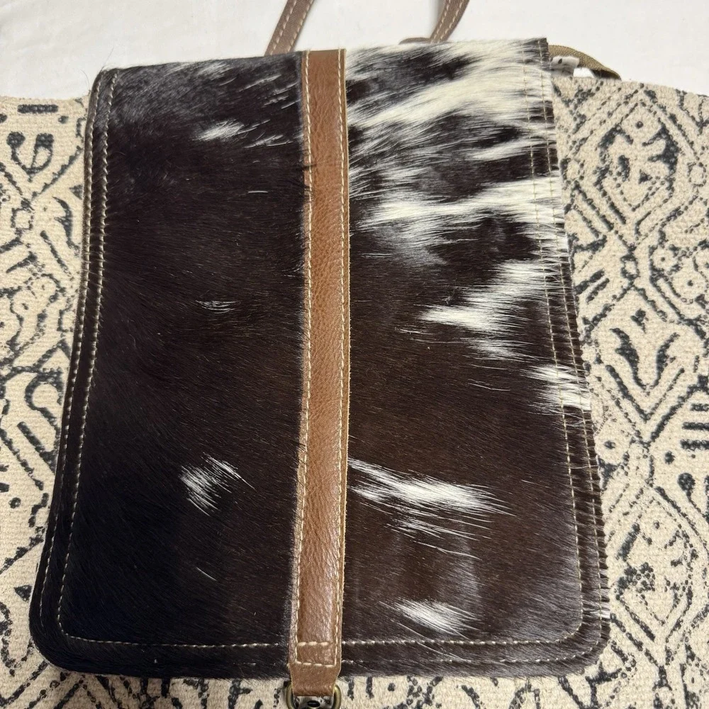 MYRA BAG WESTERN BACKPACK PURSE COW HIDE PRINT WITH LEATHER